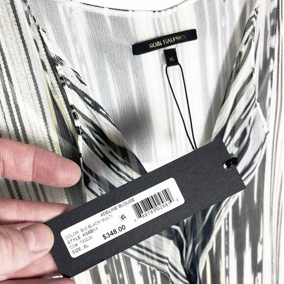 NWT KOBI HALPERIN Women’s Silk Split Neck Ruffle Front Long Sleeve Top - Picture 3 of 4